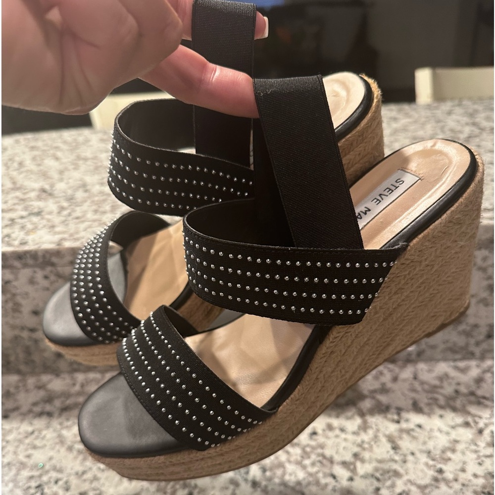 Black with silver beaded stud wedges by Steve Madden